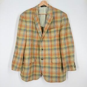 Maus & Hoffman Mens 44R Silk Plaid Sport Coat Blazer Orange Yellow Canada